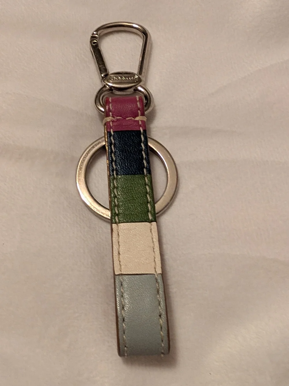 Coach Leather Legacy Multi Color Striped Keychain Fob GUC